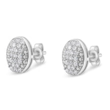 Load image into Gallery viewer, Sterling Silver Round Diamond Oval Cluster Earrings (1/2 cttw, I-J Color, I2-I3 Clarity)