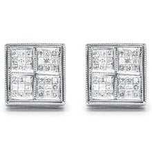 Load image into Gallery viewer, 14K White Gold 1/2 Cttw Princess Diamond Composite Box Shape Milgrain Stud Earrings (H-I Color, SI1-SI2 Clarity)