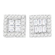 Load image into Gallery viewer, 14K White Gold 1 cttw Round and Baguette Diamond Stud Earrings (H-I, SI1-SI2)