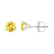 Load image into Gallery viewer, 14K White Gold 3-Prong Martini Set 1.0 Cttw Yellow Lab Grown Diamond Solitaire Stud Earrings