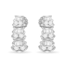 Load image into Gallery viewer, 14K White Gold 7/8 cttw Baguette & Round Brilliant-Cut Diamond Dangle Multi Row Earrings (H-I Color, SI2-I1 Clarity)