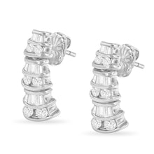 Load image into Gallery viewer, 14K White Gold 7/8 cttw Baguette & Round Brilliant-Cut Diamond Dangle Multi Row Earrings (H-I Color, SI2-I1 Clarity)