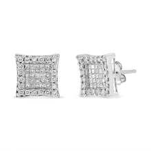 Load image into Gallery viewer, 18K White Gold 1.00 Cttw Round and Princess-Cut Diamond Halo Square Stud Earring (G-H Color, SI1-SI2 Clarity)