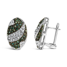 Load image into Gallery viewer, 14K White Gold 2.00 Cttw White and Treated Blue Diamond Oval Shield Omega Back Earrings (H-I Color, SI1-SI2 Clarity)