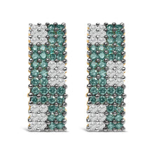 Load image into Gallery viewer, 14K Yellow Gold 2.00 Cttw White and Treated Blue Diamond Four-Row Pavé Omegaback Earrings (H-I Color, SI1-SI2 Clarity)
