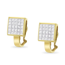 Load image into Gallery viewer, 14K Yellow Gold 3-1/5 Cttw Princess Cut Diamond ¾ Square Invisible Set Grid Huggy Style Omega Back Stud Earrings (G-H Color, VS1-VS2 Clarity)
