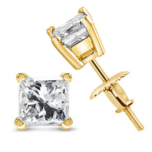 Load image into Gallery viewer, 14K Yellow Gold 1/2 Cttw Princess Cut Diamond Solitaire Stud Earrings with Screwbacks (I-J Color, SI2-I1 Clarity)