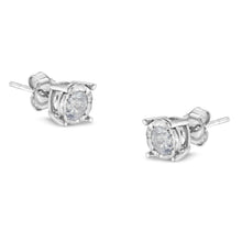 Load image into Gallery viewer, .925 Sterling Silver 1/2 Cttw Near Colorless Round Brilliant-Cut Diamond Miracle-Set Stud Earrings (H-I Color, I2-I3 Clarity)