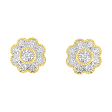 Load image into Gallery viewer, 14K Yellow Gold Plated .925 Sterling Silver 1/6 Cttw Miracle-Plate Set Diamond Floral Stud Earrings (I-J Color, I2-I3 Clarity)