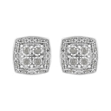 Load image into Gallery viewer, .925 Sterling Silver 1/4 cttw Round Cut Diamond Square Shape Milgrain Stud Earrings (I-J Color, I3 Clarity)