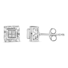 Load image into Gallery viewer, .925 Sterling Silver 1/6 Cttw Invisible Set Princess-Cut Diamond Quad Composite Stud Earrings (H-I Color, I1-I2 Clarity)