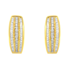 Load image into Gallery viewer, 10K Yellow Gold 3/4 Cttw Pave and Channel Set Diamond Triple Row Modern Hoop Earrings (I-J Color, I2-I3 Clarity)