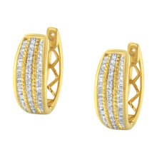 Load image into Gallery viewer, 10K Yellow Gold 3/4 Cttw Pave and Channel Set Diamond Triple Row Modern Hoop Earrings (I-J Color, I2-I3 Clarity)