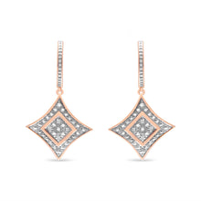 Load image into Gallery viewer, 10K Rose Gold Plated Sterling Silver Round Cut Diamond Cushion Dangle Earrings (0.04 cttw, H-I Color, I2-I3 Clarity)