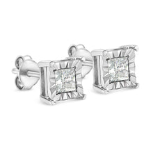 Load image into Gallery viewer, .925 Sterling Silver 1/2 Cttw Miracle Set Princess-cut Diamond Solitaire Stud Earrings (I-J Color, SI1-SI2 Clarity)