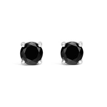 Load image into Gallery viewer, .925 Sterling Silver 1/2 Cttw Black Diamond Solitaire Stud Earrings