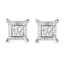 Load image into Gallery viewer, .925 Sterling Silver 1.0 Cttw Miracle Set Princess-cut Diamond Solitaire Stud Earrings (H-I Color, I2-I3 Clarity)