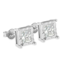 Load image into Gallery viewer, .925 Sterling Silver 1.0 Cttw Miracle Set Princess-cut Diamond Solitaire Stud Earrings (H-I Color, I2-I3 Clarity)