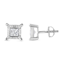 Load image into Gallery viewer, .925 Sterling Silver 1.0 Cttw Miracle Set Princess-cut Diamond Solitaire Stud Earrings (H-I Color, I2-I3 Clarity)