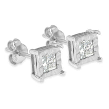 Load image into Gallery viewer, .925 Sterling Silver 1/2 Cttw Miracle Set Princess-cut Diamond Solitaire Stud Earrings (H-I Color, SI2-I1 Clarity)