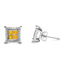 Load image into Gallery viewer, .925 Sterling Silver 1/2 Cttw Yellow Princess Diamond Quad Stud Earring