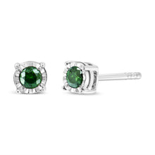 Load image into Gallery viewer, Sterling Silver Rose Cut Treated Green Diamond Solitaire Stud Earrings (0.25 cttw, Green Color, I2-I3 Clarity)