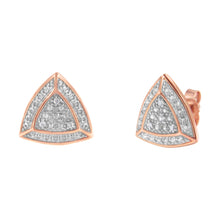 Load image into Gallery viewer, 14K Rose Gold over .925 Sterling Silver Diamond-Accented Trillion Shaped 4-Stone Halo-Style Stud Earrings (H-I Color, I2-I3 Clarity)