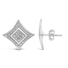 Load image into Gallery viewer, .925 Sterling Silver Diamond Accented 4-Stone Four Pointed Star Shaped Halo-Style Stud Earrings (H-I Color, I2-I3 Clarity)