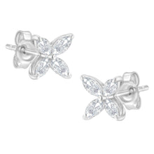 Load image into Gallery viewer, 14K White Gold 1/2 Cttw Marquise Diamond 8 Stone Floral Leaf Stud Earrings (H-I Color, SI1-SI2 Clarity)