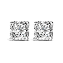 Load image into Gallery viewer, 10k Yellow Gold Princess Diamond Quad Stud Earrings (1/4 cttw, J-K Color, I2-I3 Clarity)