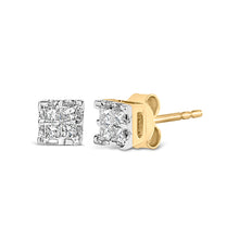 Load image into Gallery viewer, 10k Yellow Gold Princess Diamond Quad Stud Earrings (1/4 cttw, J-K Color, I2-I3 Clarity)