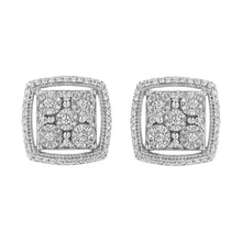 Load image into Gallery viewer, .925 Sterling Silver 3/8 Cttw Miracle Set Round Diamond Double Halo Cluster Earrings (I-J Color, I2-I3 Clarity)