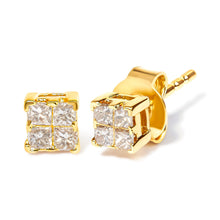 Load image into Gallery viewer, 10KT Yellow Gold Princess Diamond Stud Earring (1/4 cttw, J-K Color, I1-I2 Clarity)