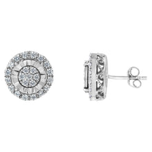 Load image into Gallery viewer, Sterling Silver Diamond Cluster Earrings (1 cttw, I-J Color, I2-I3 Clarity)