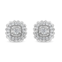 Load image into Gallery viewer, .925 Sterling Silver 1/2 Cttw Round-Cut Diamond Halo Cluster Stud Earring (I-J Color, I2-I3 Clarity)