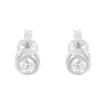 Load image into Gallery viewer, 10K White Gold 0.30 Cttw Round Brilliant-Cut Near Colorless Diamond Bezel-Set Stud Earrings (H-I Color, I1-I2 Clarity)