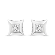 Load image into Gallery viewer, 10K White Gold 1/3 Cttw Invisible Set Style Princess-Cut Diamond Stud Earrings (H-I Color, SI2-I1 Clarity)