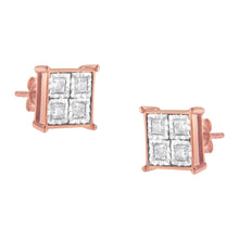 Load image into Gallery viewer, Rose Gold Plated Sterling Silver Diamond Composite Stud Earrings (3/4 cttw, J-K Color, I1-I2 Clarity)