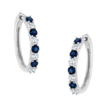 Load image into Gallery viewer, 10K White Gold, ½ Cttw Diamond, & ½ Cttw Lab-Grown Blue Sapphire Leverback Hoop Earrings (H-I Color, I1-I2 Clarity)