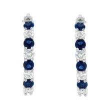 Load image into Gallery viewer, 10K White Gold, ½ Cttw Diamond, & ½ Cttw Lab-Grown Blue Sapphire Leverback Hoop Earrings (H-I Color, I1-I2 Clarity)