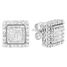 Load image into Gallery viewer, 10K White Gold 1/2 cttw Invisible Set Princess-Cut Diamond Square Stud Earring (I-J Color, I1-I2 Clarity)