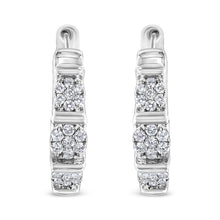 Load image into Gallery viewer, .925 Sterling Silver 1/2 Cttw Lab Grown Round Diamond Floral Cluster Hoop Earrings (F-G Color, SI1-SI2 Clarity)