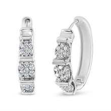 Load image into Gallery viewer, .925 Sterling Silver 1/2 Cttw Lab Grown Round Diamond Floral Cluster Hoop Earrings (F-G Color, SI1-SI2 Clarity)