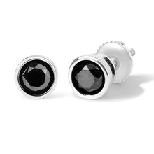 Load image into Gallery viewer, .925 Sterling Silver 4.00 Cttw Round Brilliant-Cut Black Diamond Bezel-Set Stud Earrings with Screw Backs (Fancy Color-Enhanced, I2-I3 Clarity)