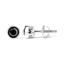 Load image into Gallery viewer, .925 Sterling Silver 4.00 Cttw Round Brilliant-Cut Black Diamond Bezel-Set Stud Earrings with Screw Backs (Fancy Color-Enhanced, I2-I3 Clarity)