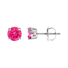 Load image into Gallery viewer, 10K White Gold 1.0 Cttw Lab Created Round Brilliant Cut Pink Diamond Classic 4-Prong Solitaire Stud Earrings (Fancy Pink Color, VVS2-VS1 Clarity)