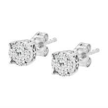 Load image into Gallery viewer, .925 Sterling Silver 1/2 cttw Prong Set Round-Cut Diamond Cluster Stud Earring (I-J Color, I2-I3 Clarity)
