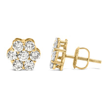Load image into Gallery viewer, 14K Yellow Gold 1 1/2 Cttw 7 Stone Floral Cluster Round Brilliant Cut Diamond Stud Earrings with Screw Backs (I-J Color, SI1-SI2 Clarity)