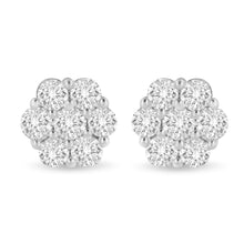 Load image into Gallery viewer, 14K White Gold 3 cttw Prong Set Round-Cut Diamond Floral Cluster Stud Earring (I-J Color, SI1-SI2 Clarity)