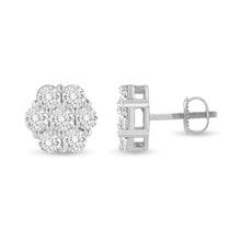 Load image into Gallery viewer, 14K White Gold 3 cttw Prong Set Round-Cut Diamond Floral Cluster Stud Earring (I-J Color, SI1-SI2 Clarity)